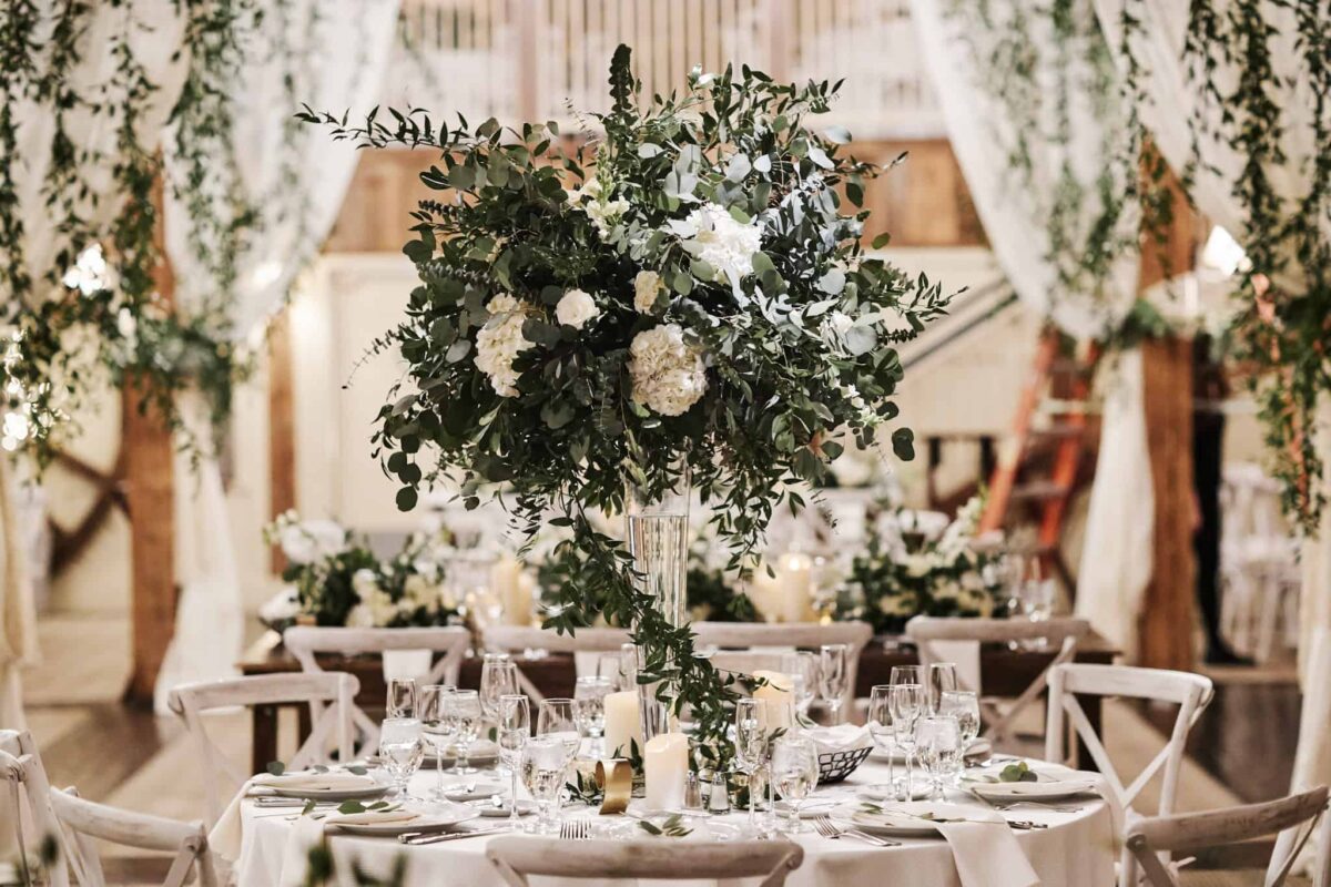 Greenery and White Wedding Centerpiece