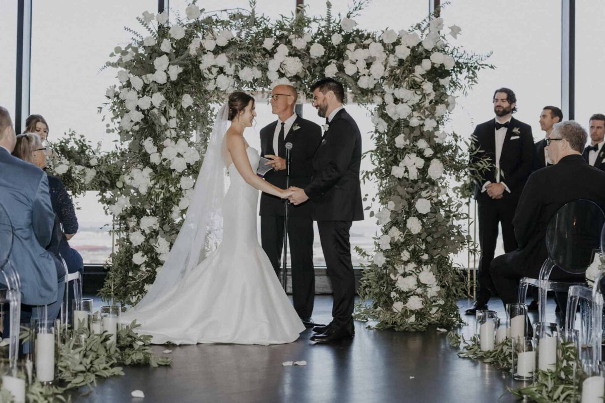 Greenery and White Wedding Ceremony Arch